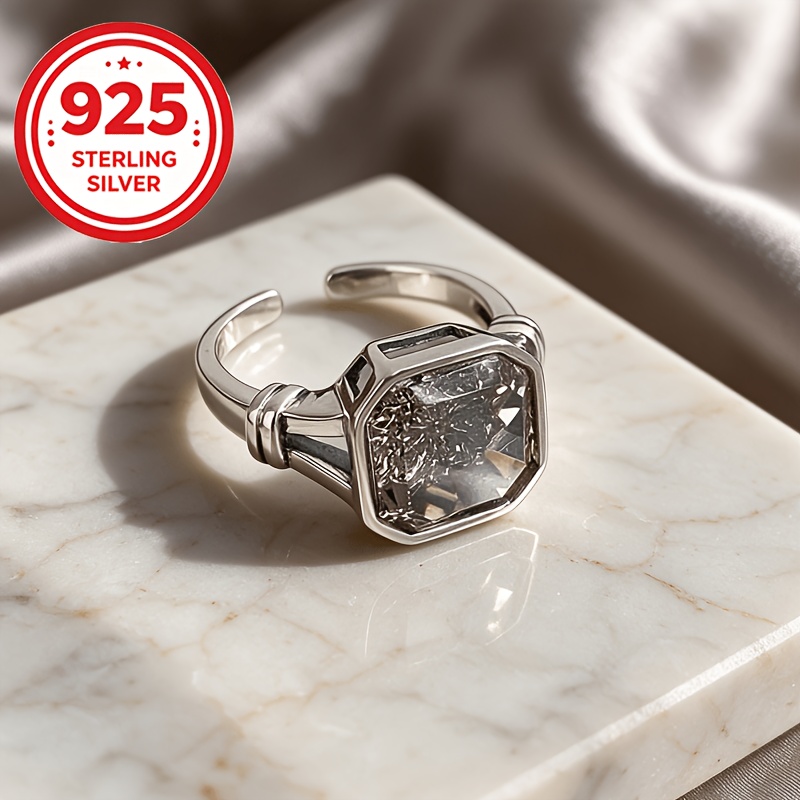 925 Silver Hypoallergenic Adjustable Open Wrap Geometric Ring